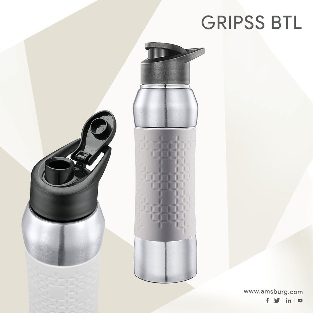 AMSBURG Stainless Steel Rubber Grip Sipper Bottle, Round, Capacity: 1000ml