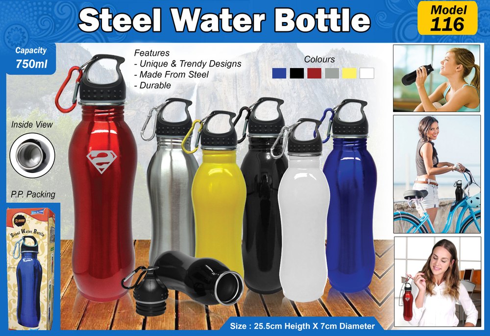 Plain Flip Top H 116 Steel Sipper Water Bottle, Capacity: 750 mL