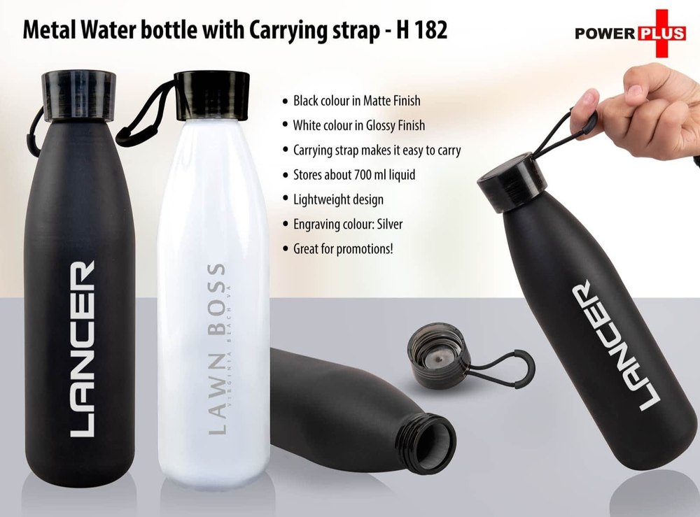 Power Plus Aluminium Metal Water Bottle With Carrying Strap, For Office, Capacity: 700 Ml