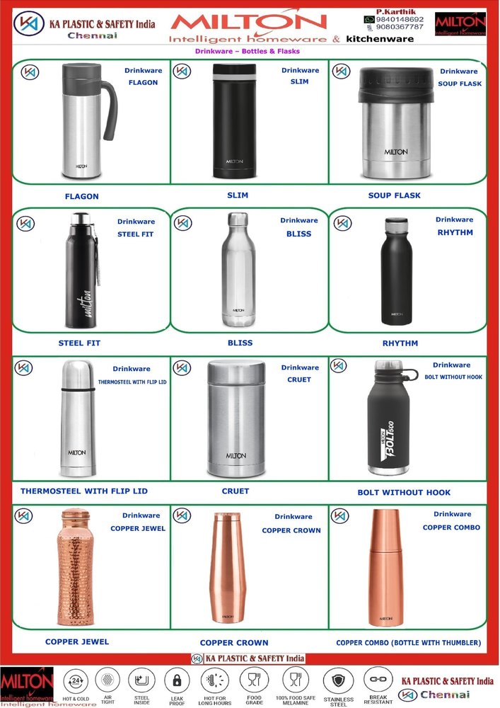 STEEL, COPPER Milton Drinkware & Flask, For Homeware, Size: 250ml -1000ml