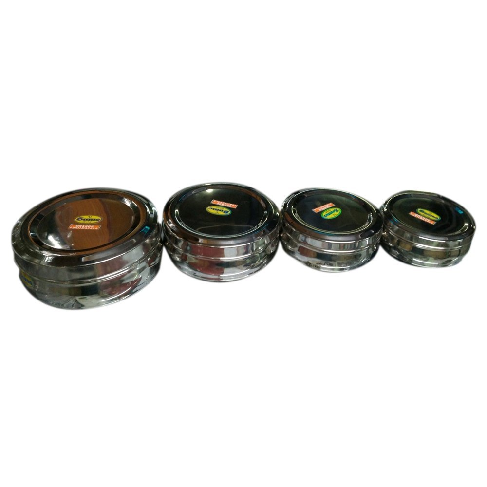 Silver Stainless Steel Orange Puri Dabba Set, For Kitchen, Material Grade: J5