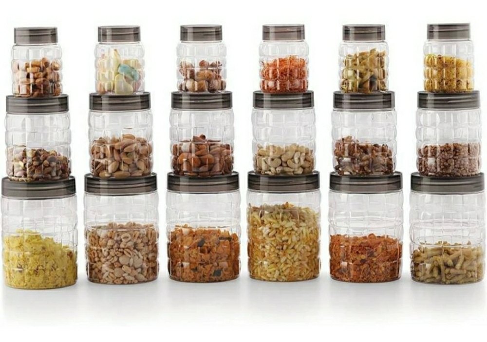 18 Piece Transparent Plastic PET Canister Set, For Kitchen, Round