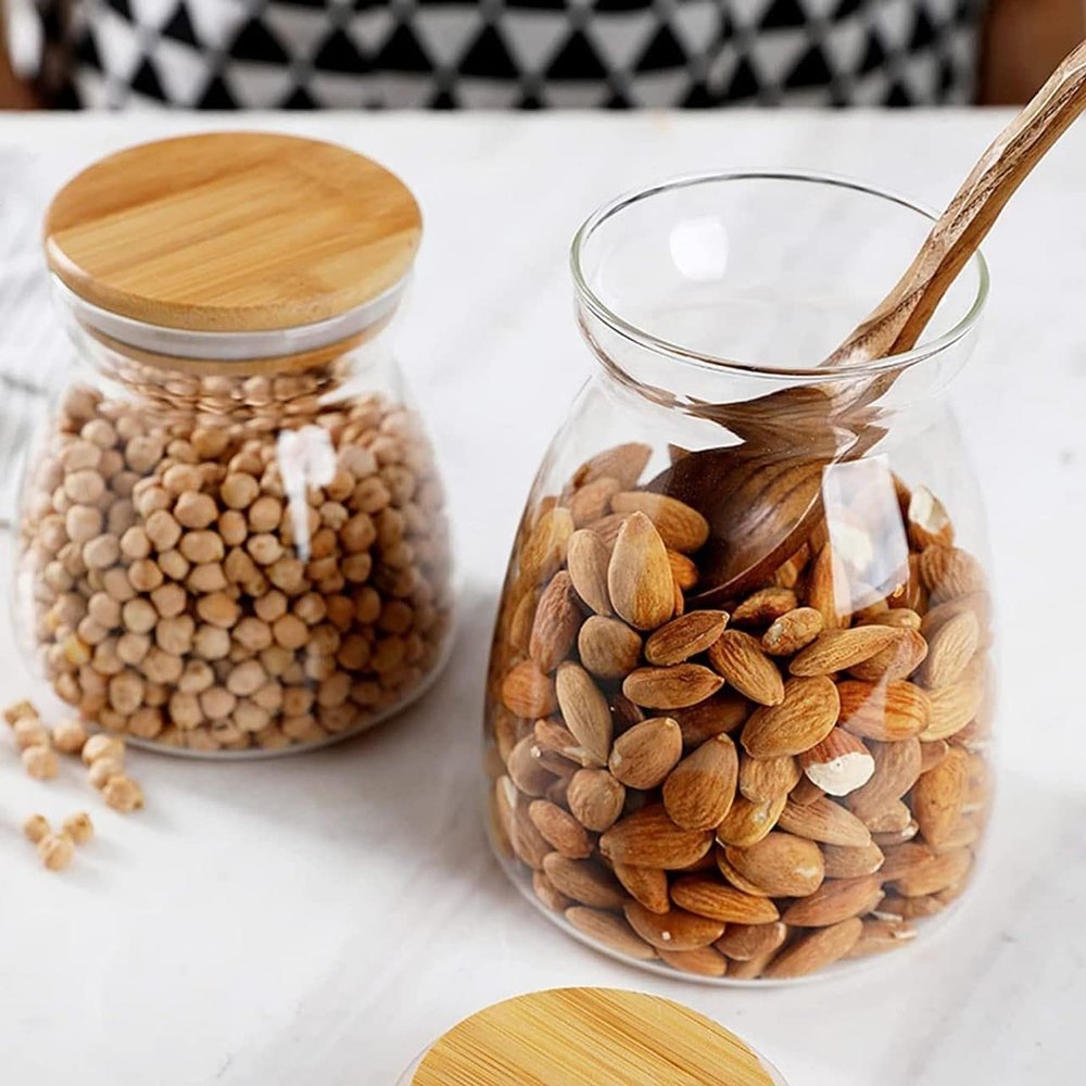 Sixfire Glass Storage Canisters with bamboo lid, For Home, Capacity: 650ml, 850ml And 1150ml