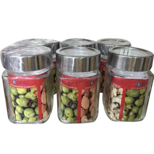 Silver Colour Lid Glass Canister Set