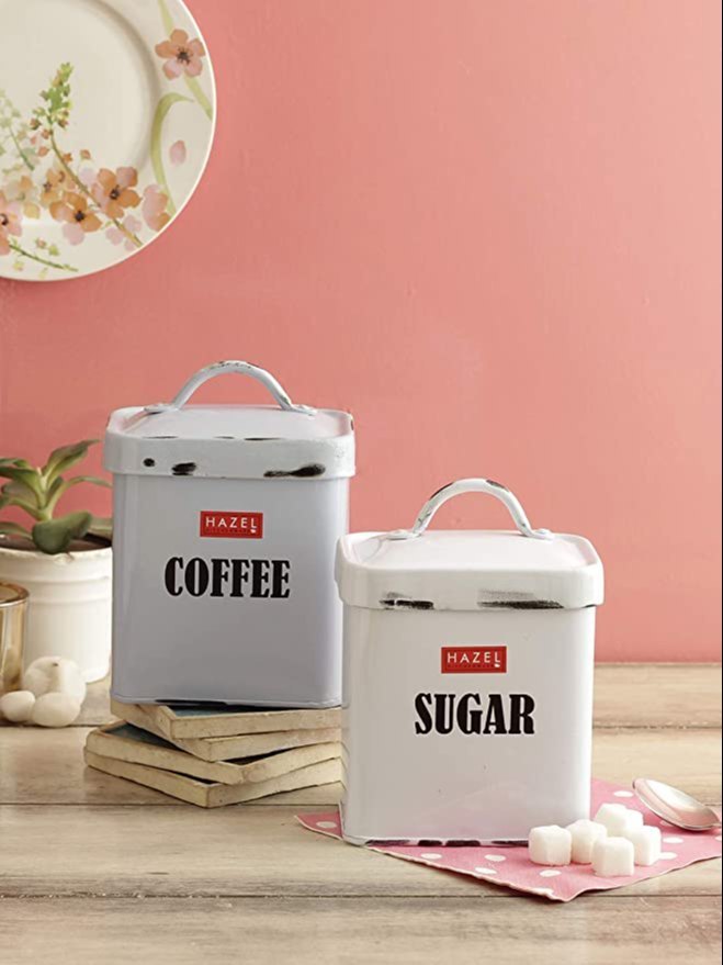 1 Litre Iron Container - 1150ml, Set Of 2, White & Lite Green