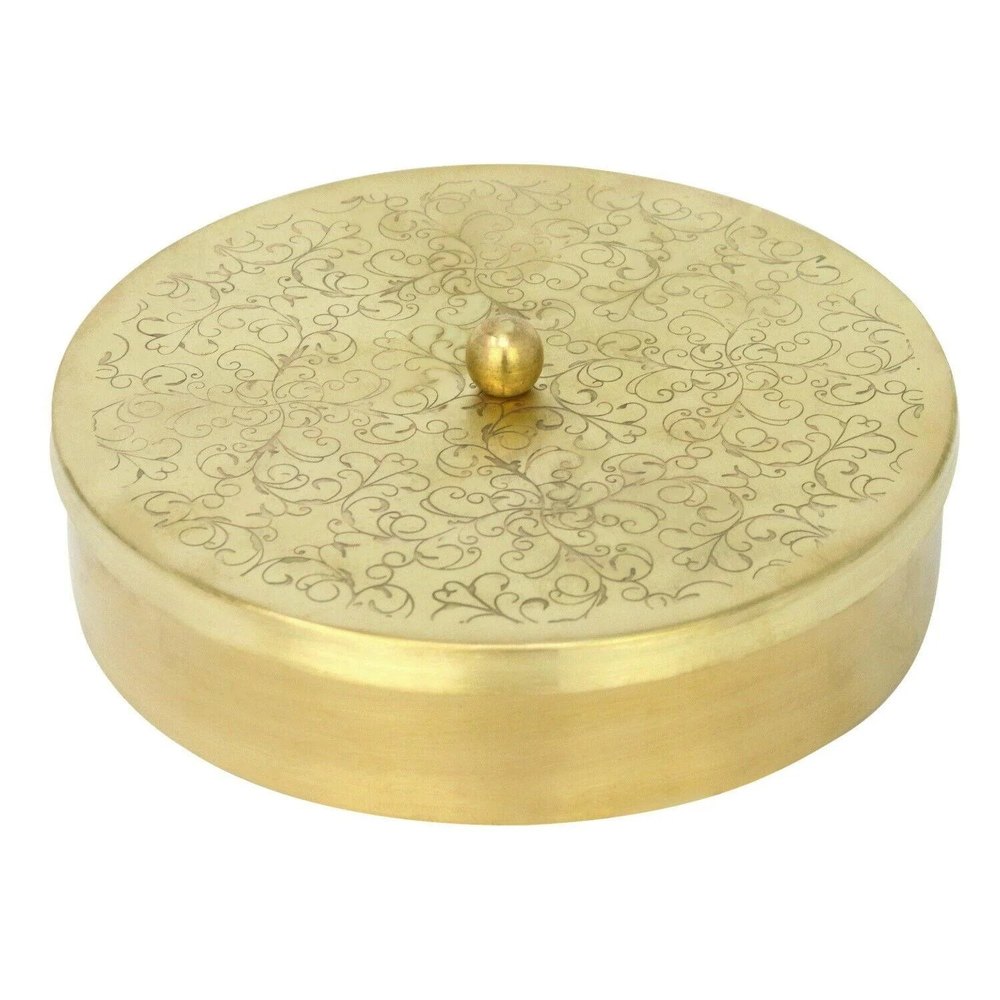 Pure Brass Handmade Masala Box Dabba Spice Container With Embossed Lid 7 Compartments