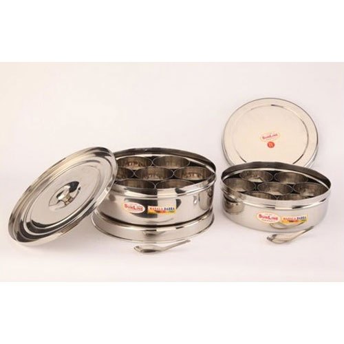 Plain Sunline Masala Stainless Steel Container, Shape: Circular, Material Grade: Ss304 img