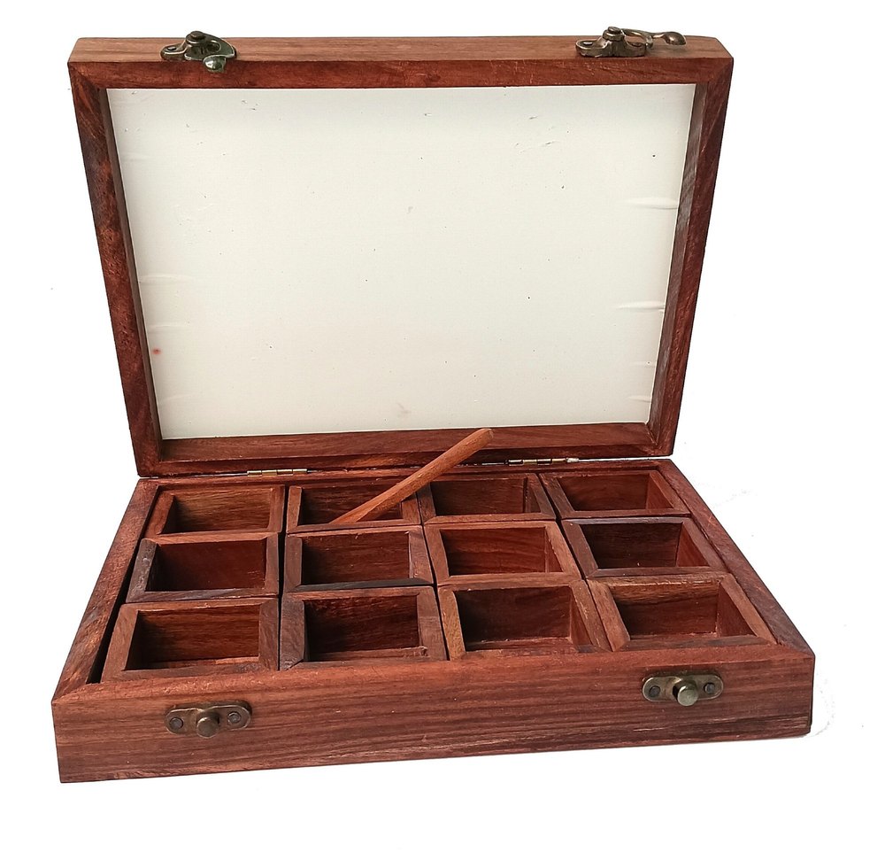 WuduCasa wooden spices box with 12 cantainer, For Kitchen, Capacity: 1 kg