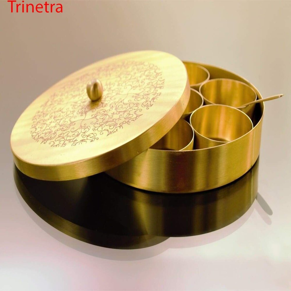 Yellow Brass Condiment Box, For Kitchen