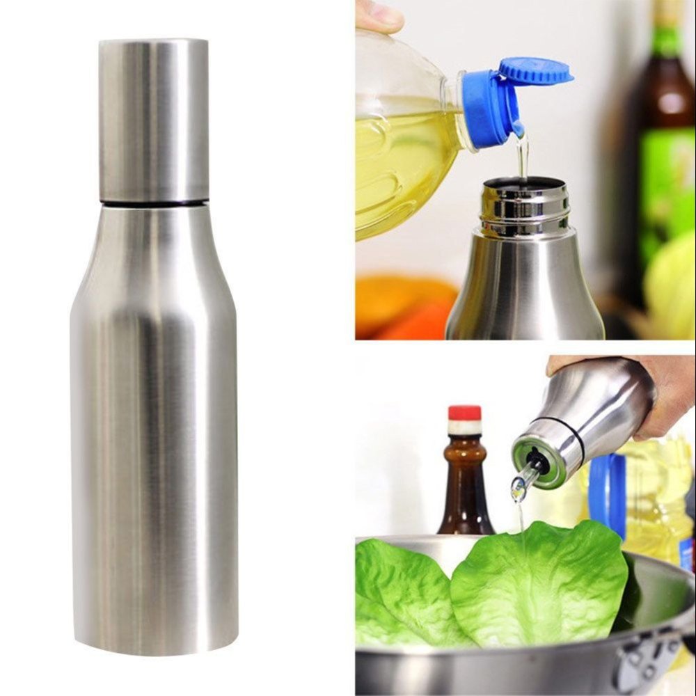Silver 500Ml Stainless Steel Oil Dispenser Pot Bottle Kitchen Container, For Home