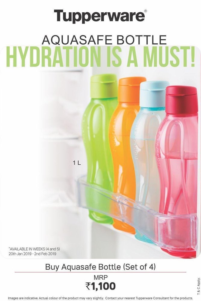Capacity: 1 ltr TUPPERWARE Plastic Water Bottle