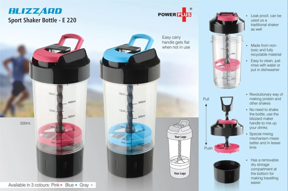 Plastic Blue Promotional Gift Gym Shaker Bottles with Branding., For Drinking Water, 500 mL