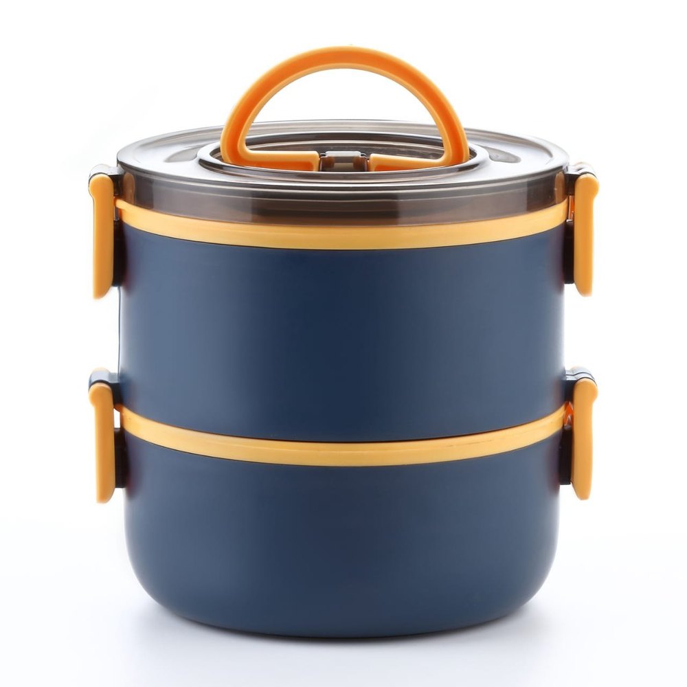 Blue 2 leyar lunch box, Round
