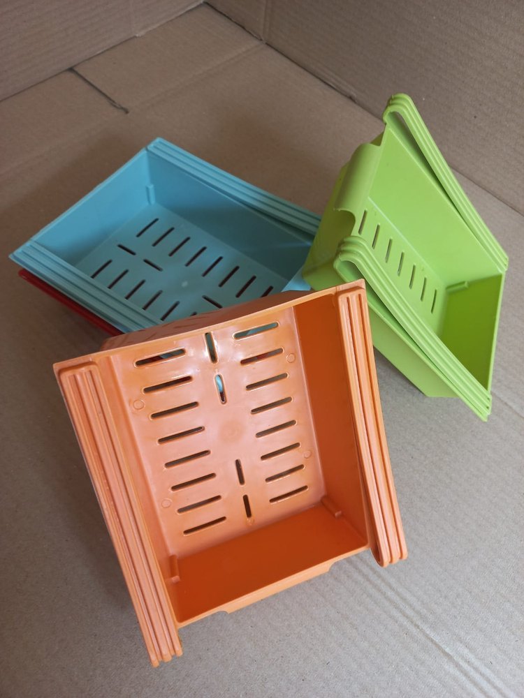 Basket Sky Blue, Orange And Green Plastic Refrigerator Tray, 3