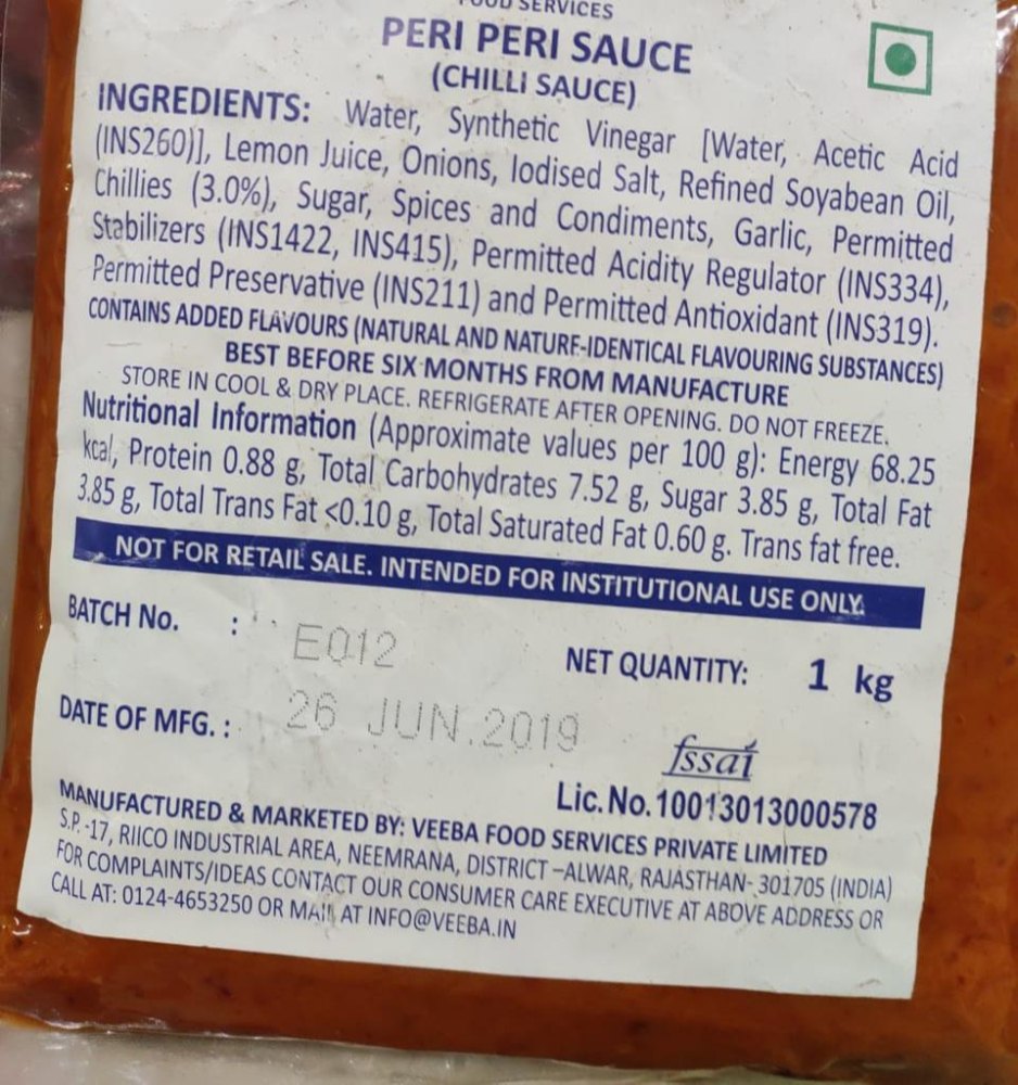 Peri Peri Sauce, Packaging Type: Packet