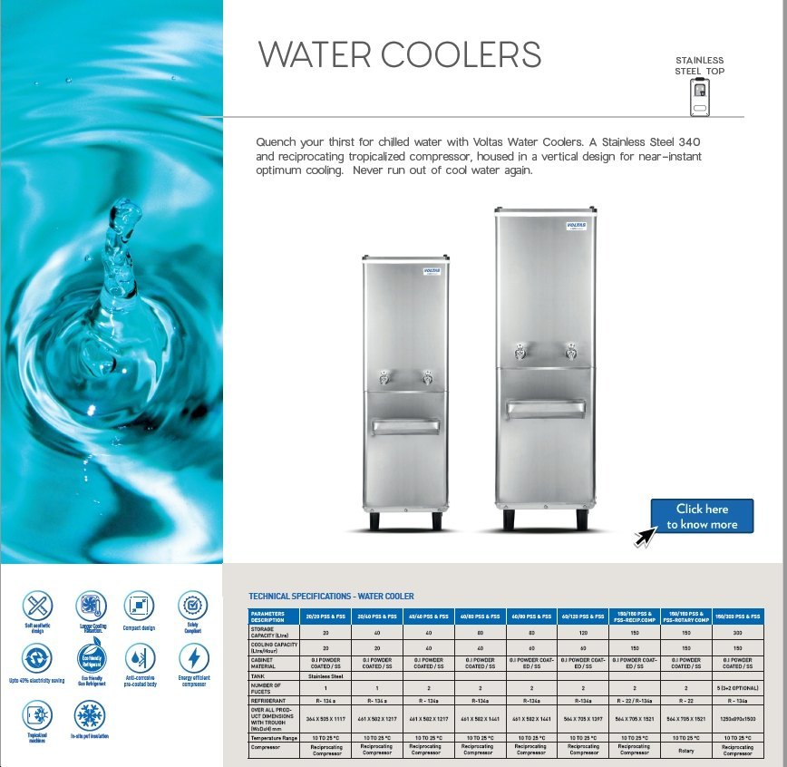 Voltas Water Cooler, Storage Capacity: 150 L, Number Of Taps: 2