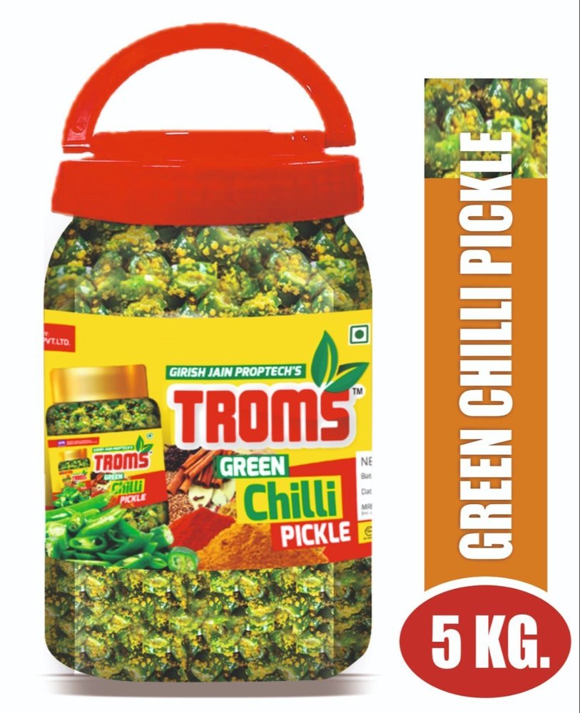 Troms Spicy 5 Kg Green Chilli Pickle, Packaging Type: PET Jar