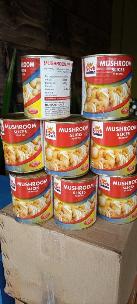Pan India Fresh Crown Mushroom Slices, Packaging Type: Tin Container, Packaging Size: 800gm