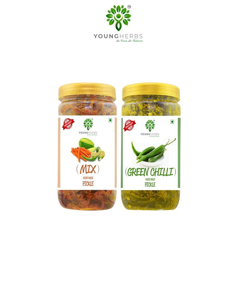 Young Herbs 400gm Each Mix Pickle And Chilli Pickle Combo Pack