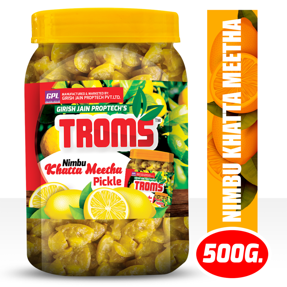 Troms Spicy Khatta Meetha Lemon Pickle, Packaging Type: Pet Jar, Packaging Size: 500 Gm