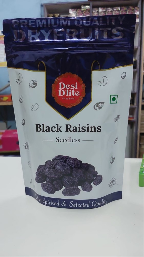 A Grade Seedless Black Dry Grapes, Packaging Type: Packet, Packaging Size: 250g