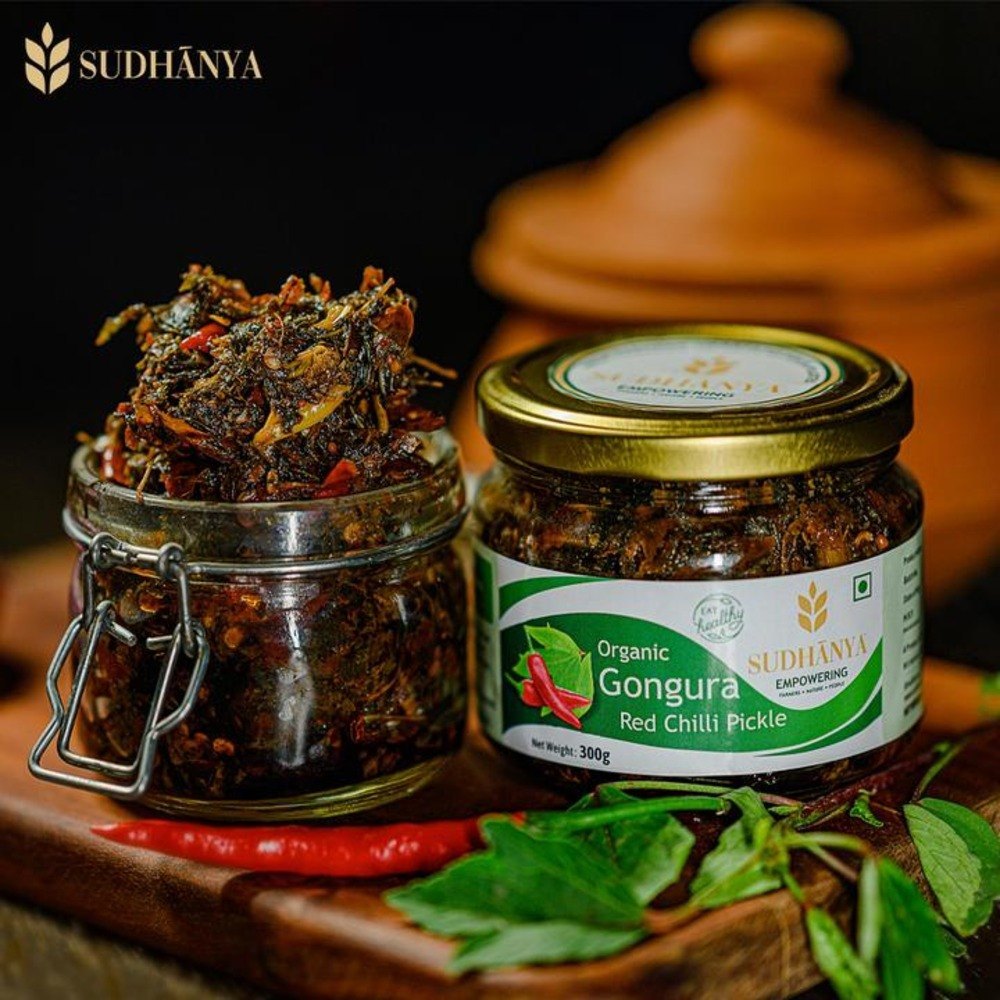 Sudhanya Spicy Organic Gongura Red Chilli Pickle, Packaging Type: Bottle, Packaging Size: 300g