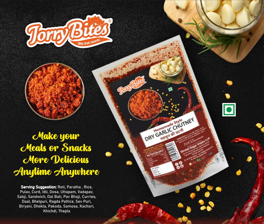 Jorrybites Standup Pouch Dry Garlic Chutney, 100gm