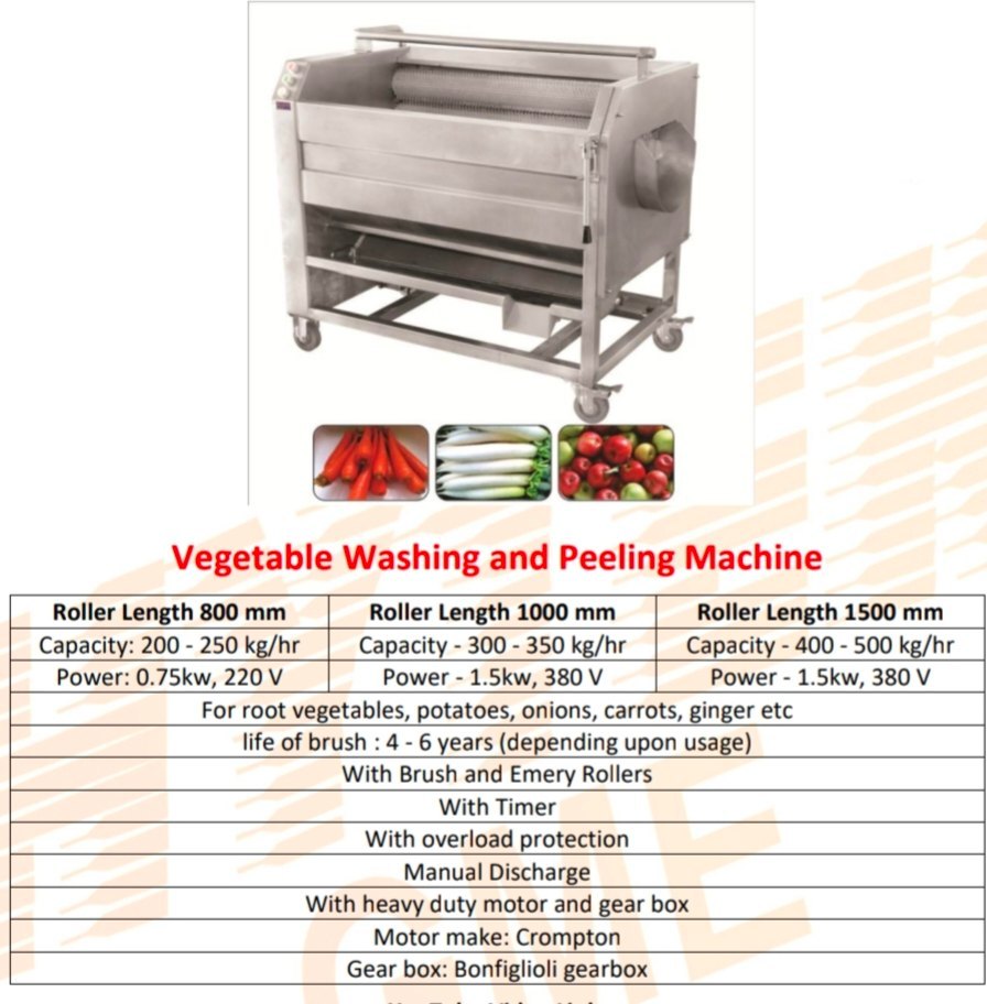 For Commercial Vegetables Washing And Peeling Machine, 200-400kg./ Per Hour