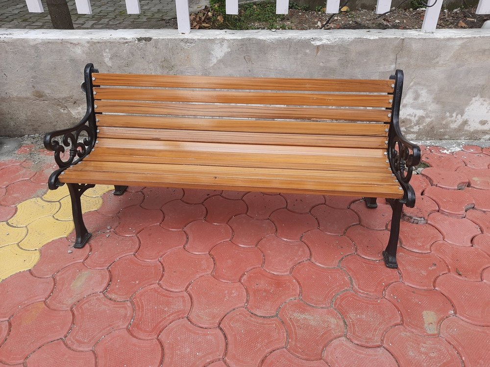 Casr Iron And MS Antique Wooden Finish Outdoor Benches, With Back