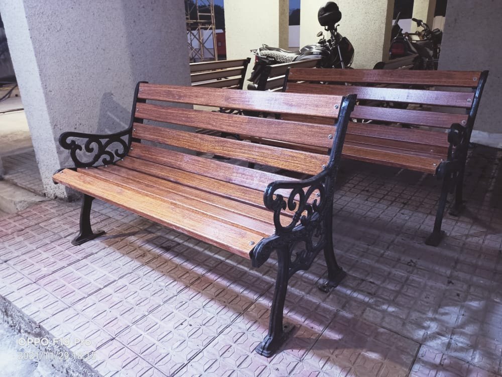 Frp Strip Garden Bench, With Backrest, 3 Seater