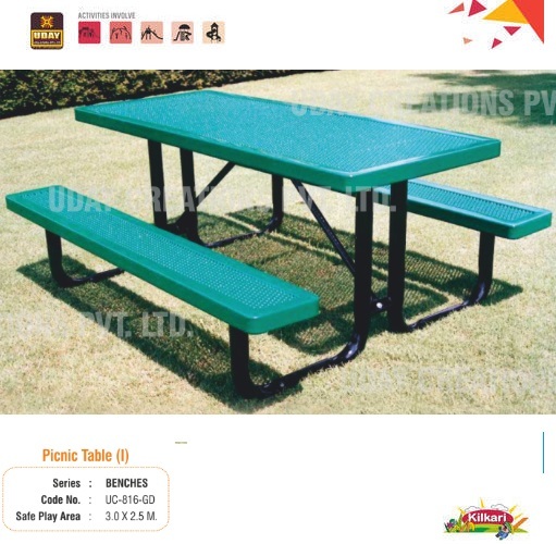 Modern Metal Picnic Table (I), Size: 5 Ft., With Back