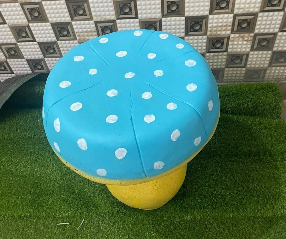Fiber Blue, Yellow And White Garden Decor Mushroom Sitting Stool
