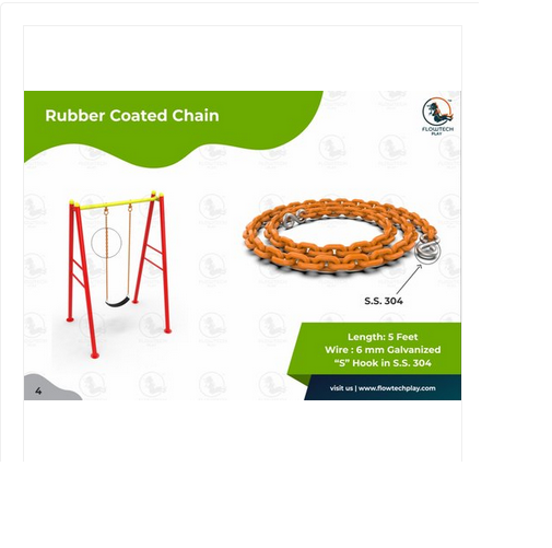 Orange Mild Steel Rubber Coated Chain With Hook, For In Swing