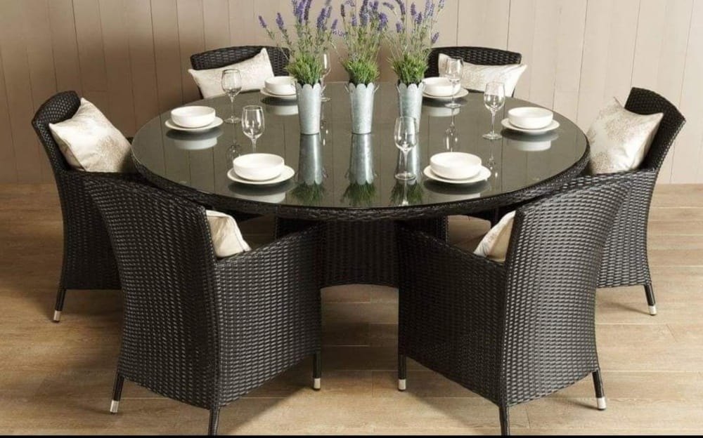 Iron Black 6 Seater Wicker Garden Chair Set