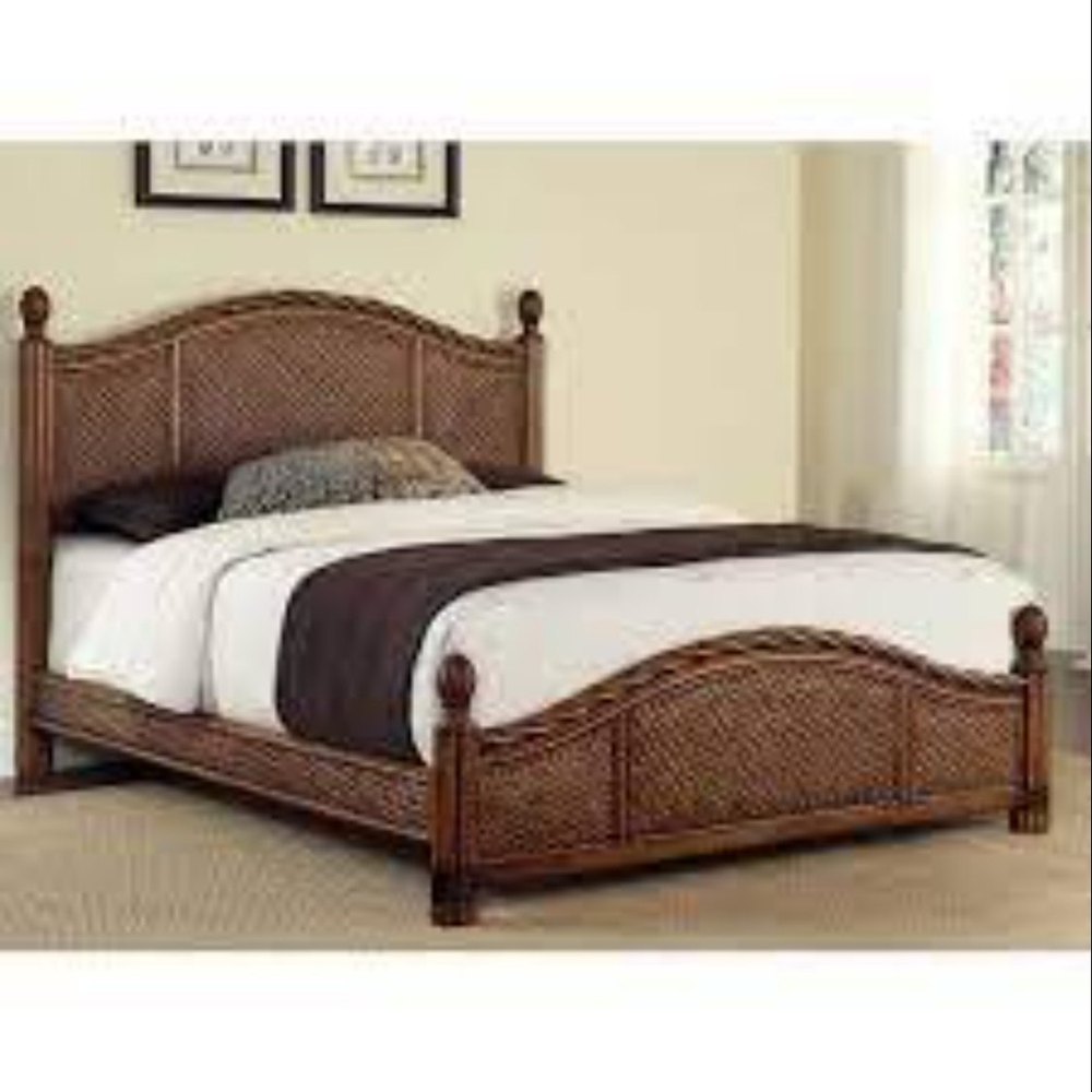 Double Wooden Stylish Cane Bed, Without Storage img