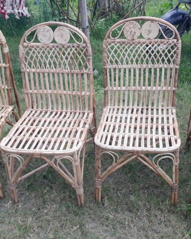 White Portable Bamboo Chair, Without Armrest