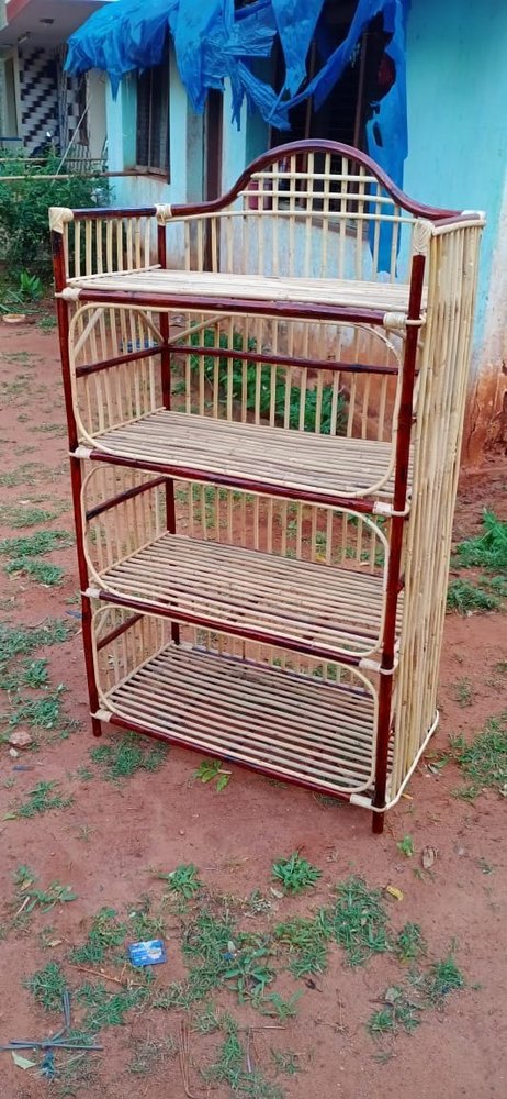 Paint Coated Pine Wood Cane Bookshelf, Free Standing, 4 Shelves