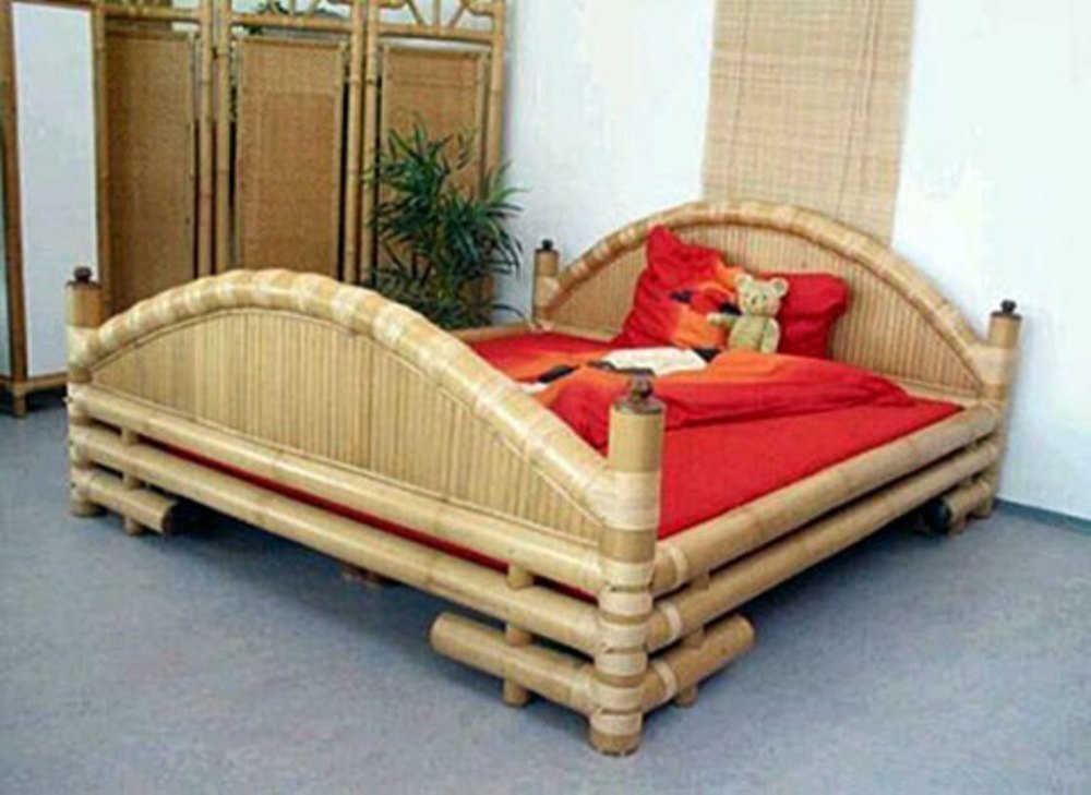 Brown Rectangular Bamboo Double Bed img