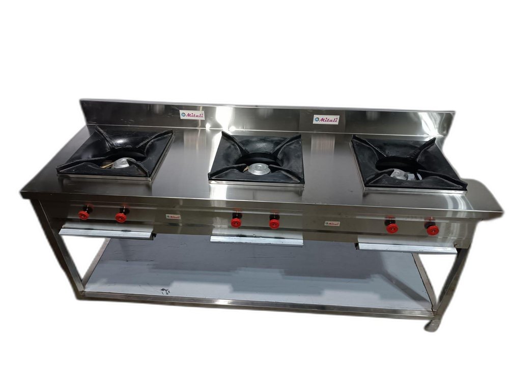 Commercial Cooking Range Ss 3 Burner Gas Ranges, Steel