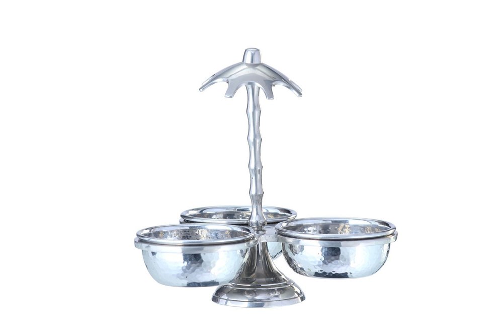For Restaurant Tree Pickle-Chutney Stand W SS Hammered Bowls