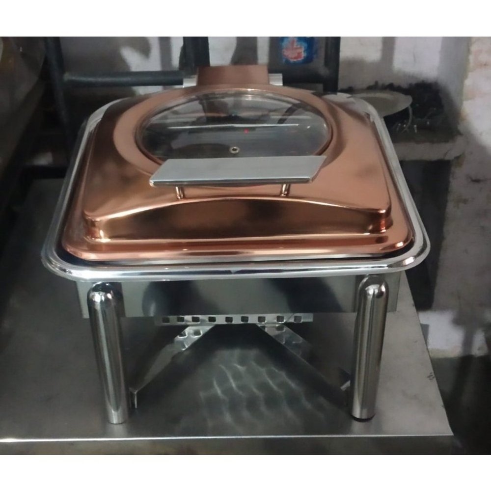Pankti Square Stainless Steel Chafing Dish With Copper Base, Capacity: 7 Litre, Material Grade: SS 304