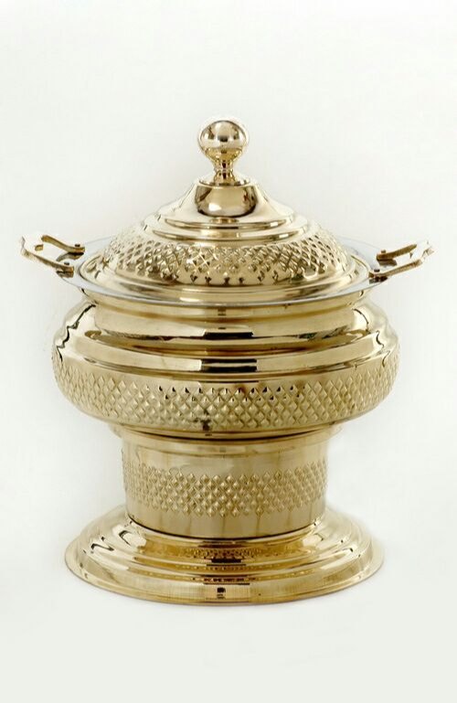 Round Brass Copper Chafing Dish Polished High Class, Capacity: 6 Ltr, Dimension: 15x16 (dxh)