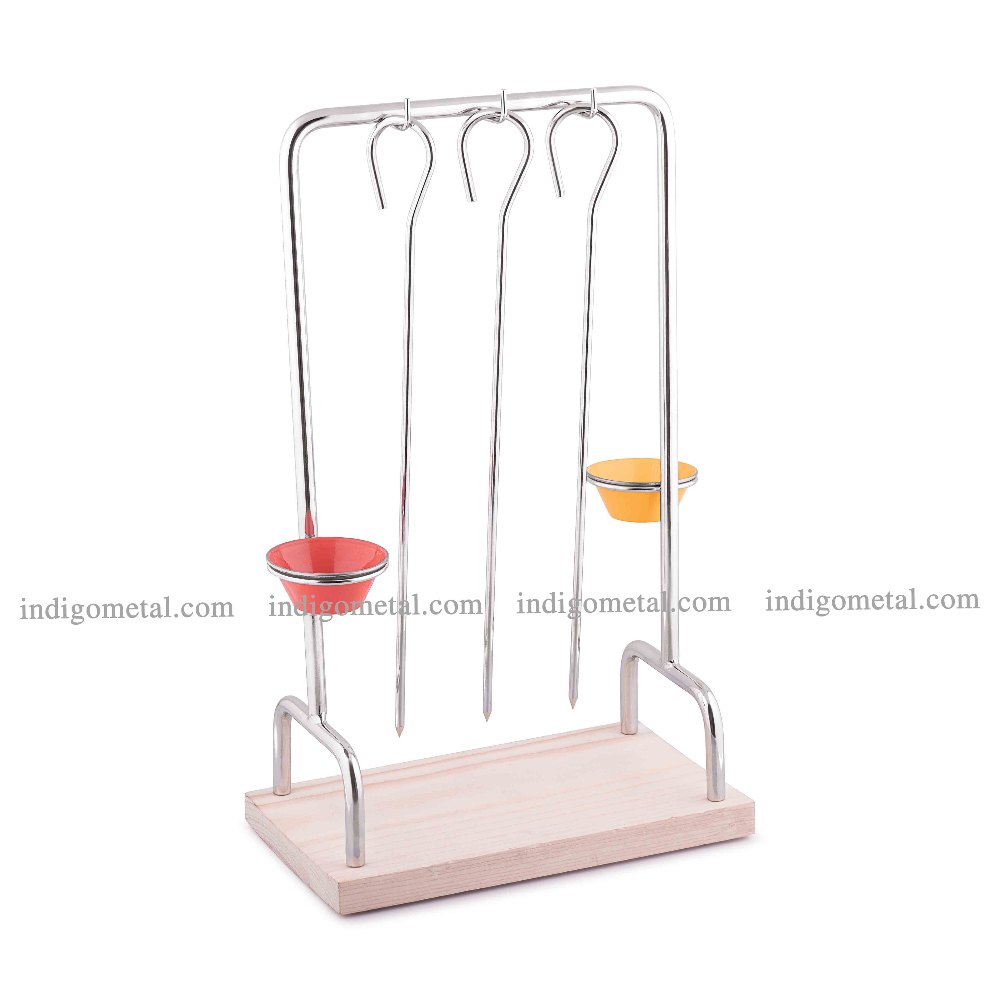 Silver Hanging Kabab Skewer Set - Stainless Steel for Restaurant