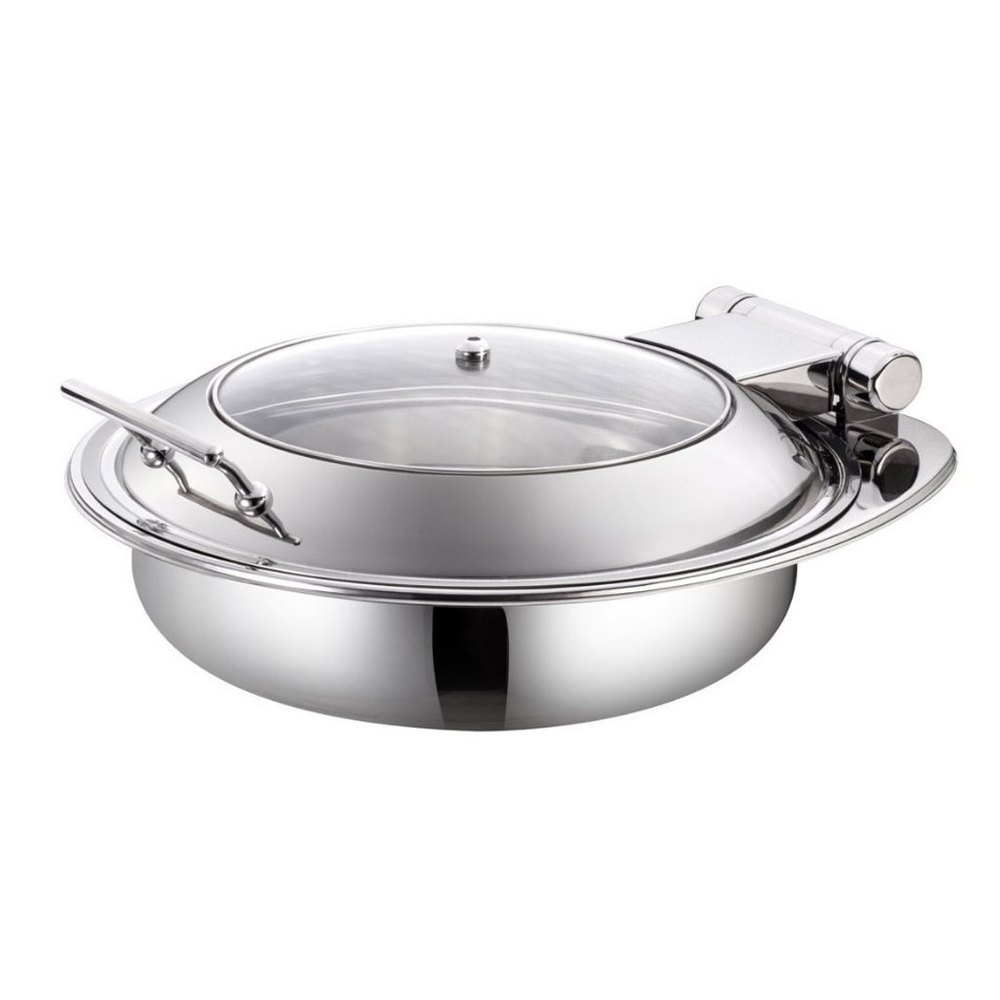 GlaSS, SS Silver Round Chafing Dish, Packaging Type: Box, Capacity: 5 Litre