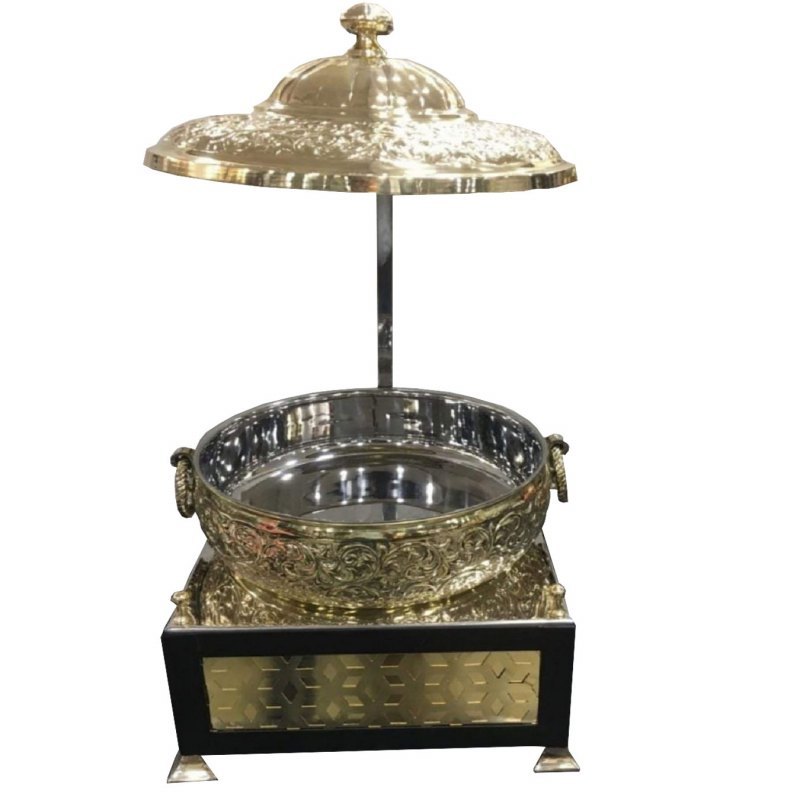 Round High Class Stainless Steel Chafing Dish with gold PVD, For Party, 1