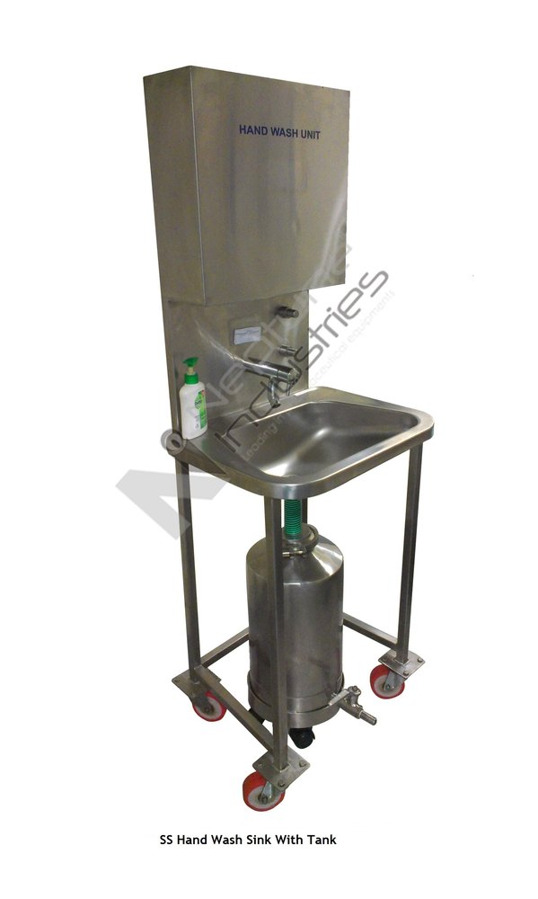 Single Silver SS Hand Wash Sink With Tank, Size: Size: 20l X20b X 56h