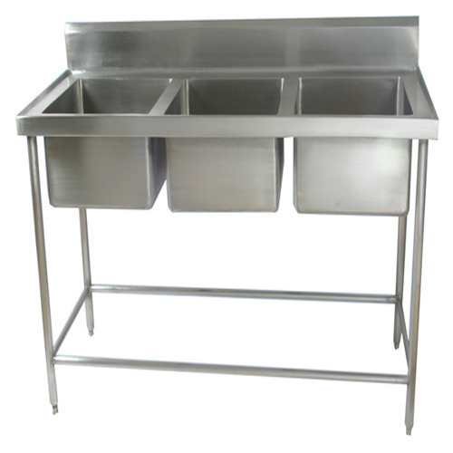 Silver Stainless Steel SS Three Sink Wash Unit