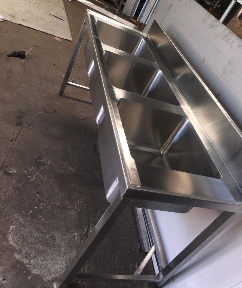 Hot Star Silver Stainless Steel Three Sink Unit