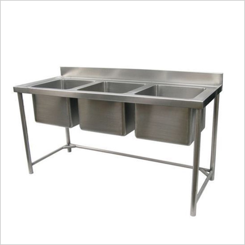 Silver Stainless Steel Three Sink Unit