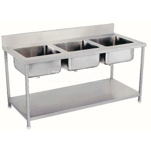 Silver Stainless Steel Zahabi Three Sink Unit